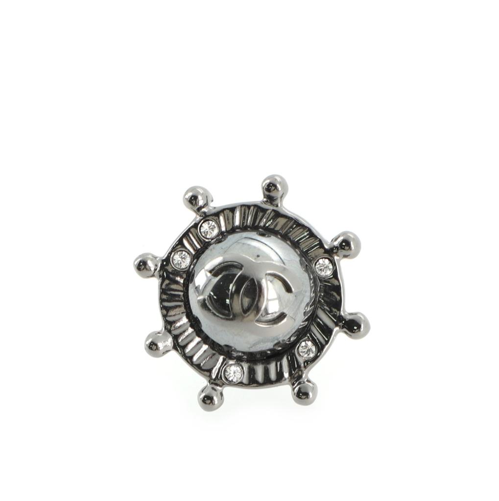 Chanel Ship Wheel Stud Earrings Metal with Rhinestone Silver商品第2张图片规格展示