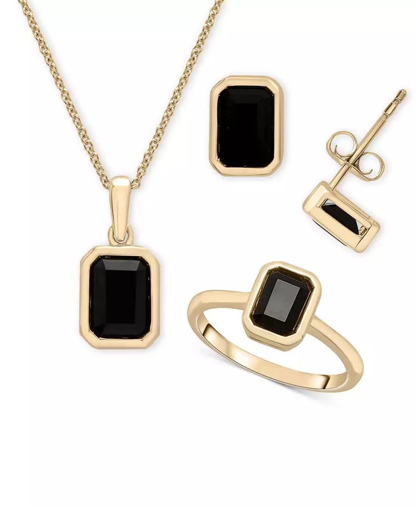 商品Macy's|3-Pc. Set Onyx Octagon Pendant Necklace, Ring & Stud Earrings in 14k Gold-Plated Sterling Silver,价格¥795,第1张图片