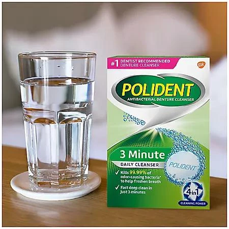 Polident 3-Minute Triple-Mint Antibacterial Denture Cleanser, Effervescent Tablets, 120 ct., 2 pk.  商品