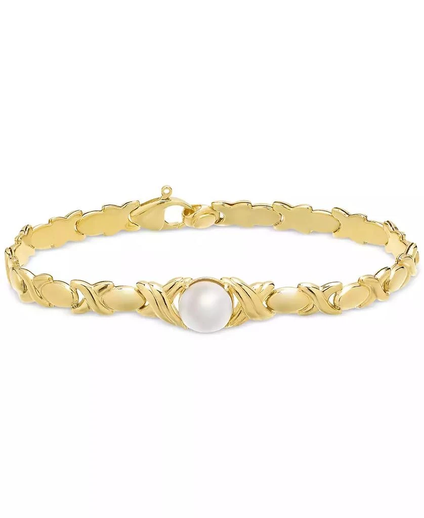 商品Macy's|Cultured Freshwater Pearl (9mm) Link Bracelet in 14k Gold-Plated Sterling Silver,价格¥2391,第1张图片