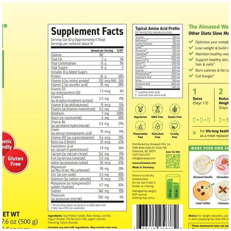 商品Almased|Natural Health & Weight Loss Meal Replacement Protein Shake,价格¥262,第3张图片详细描述