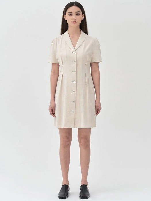 商品MONGDOL|Pin Tuck Shirt Collar Mini Dress (Beige),价格¥592,第1张图片