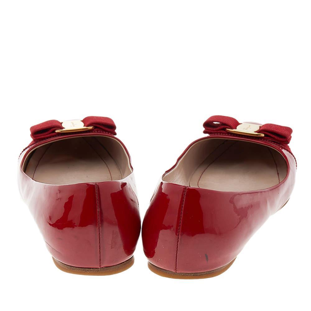 商品[二手商品] Salvatore Ferragamo|Salvatore Ferragamo Red Patent Leather Vara Bow Ballet Flats Size 39.5,价格¥937,第7张图片详细描述