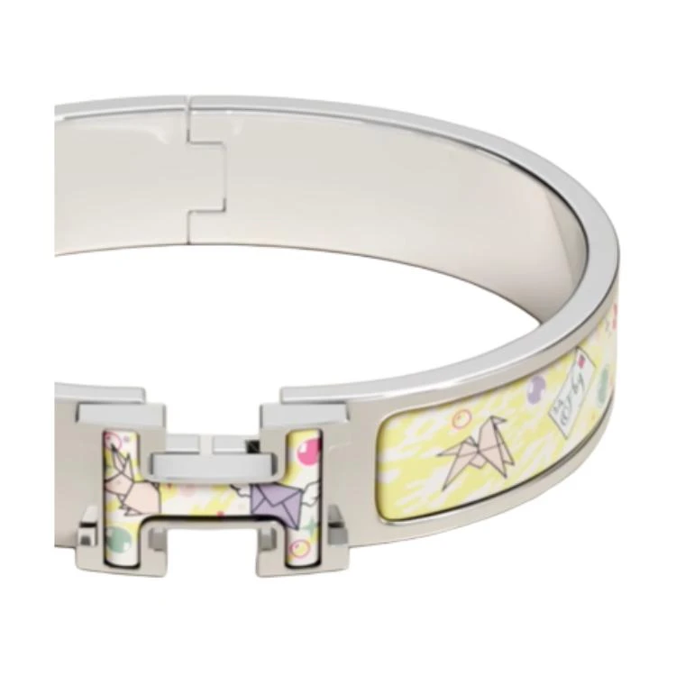 商品[国内直发] Hermes|爱马仕 标徽图案设计 镀钯 珐琅 手镯 女款 银色,价格¥5711,第6张图片详细描述