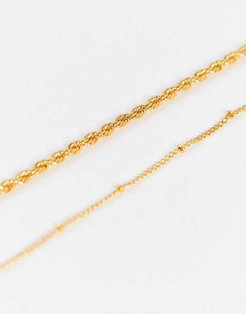 ASOS DESIGN 14k gold plated pack of 2 necklaces with bar and disc pendants商品第2张图片规格展示