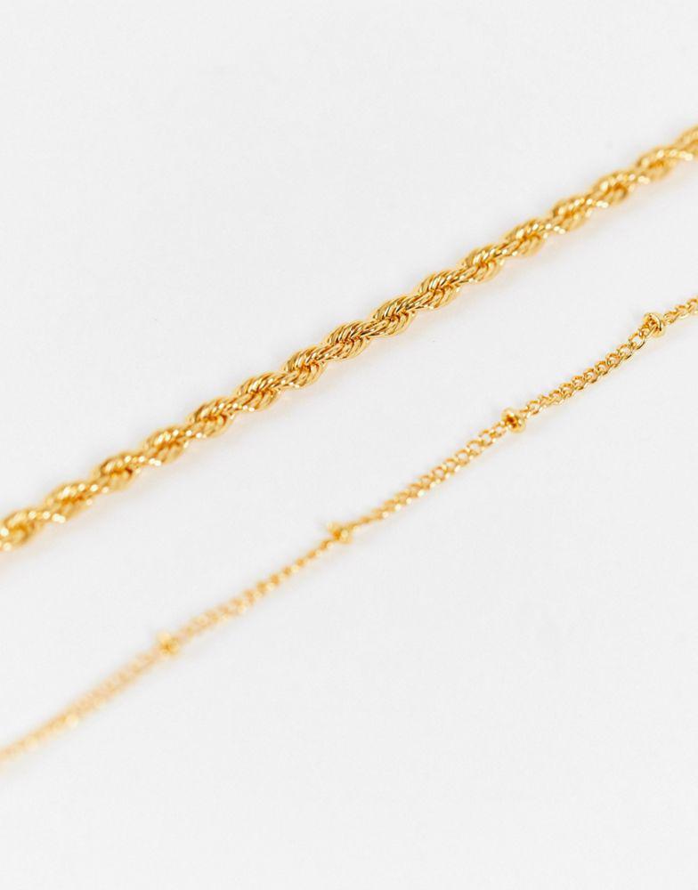 商品ASOS|ASOS DESIGN 14k gold plated pack of 2 necklaces with bar and disc pendants,价格¥140,第4张图片详细描述