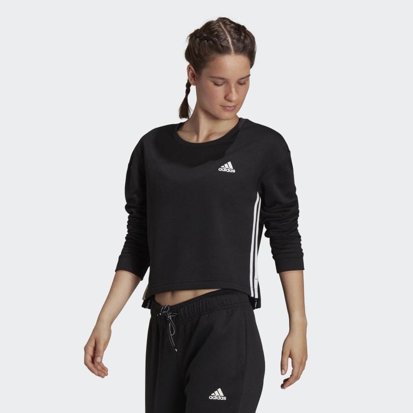 商品Adidas|Women's adidas Primegreen Essentials Comfort Fleece Loose Cropped 3-Stripes Sweatshirt,价格¥185,第4张图片详细描述