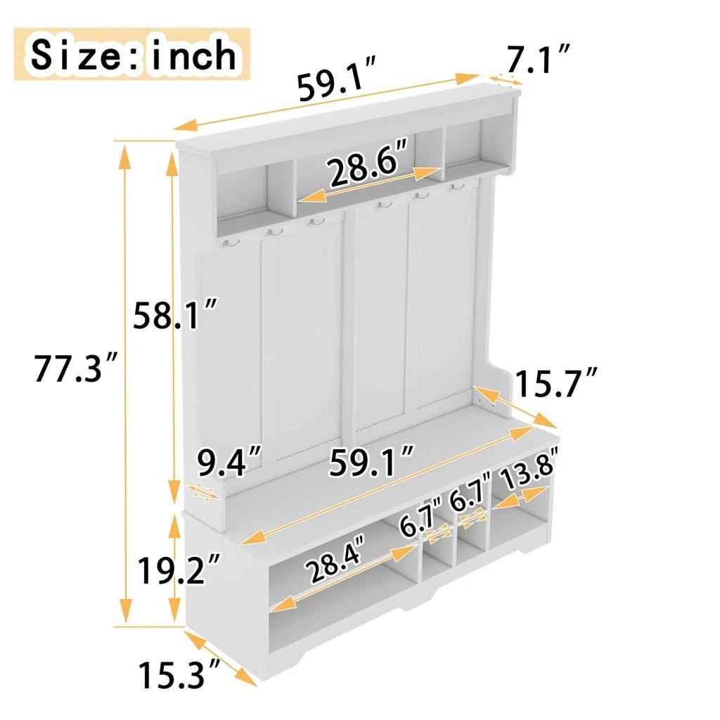 商品Streamdale Furniture|Streamdale Hall Tree Coat Rack Shoe Cubby Storage - White,价格¥2898,第5张图片详细描述