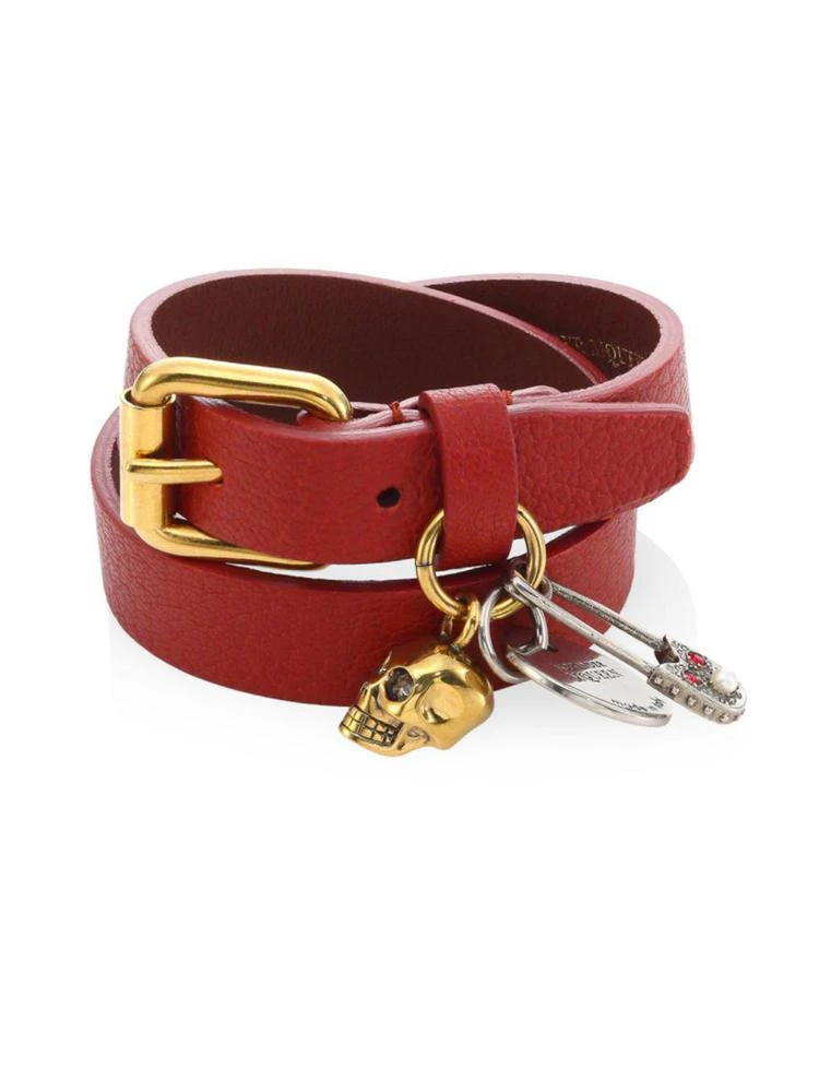 商品Alexander McQueen|Safety Pin Double-Wrap Leather Bracelet,价格¥1811,第1张图片