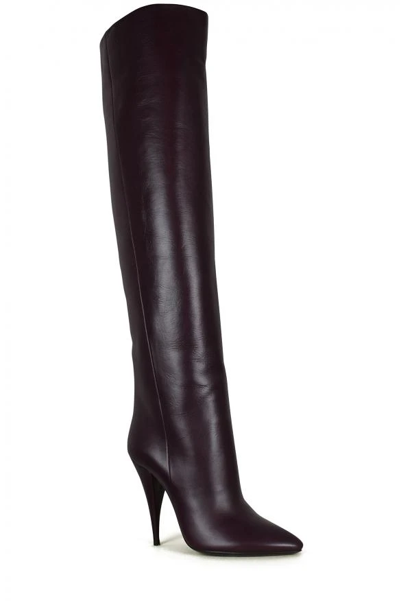 商品Yves Saint Laurent|Luxury shoes for women saint laurent kiki thigh high in burgundy leather,价格¥7109,第4张图片详细描述