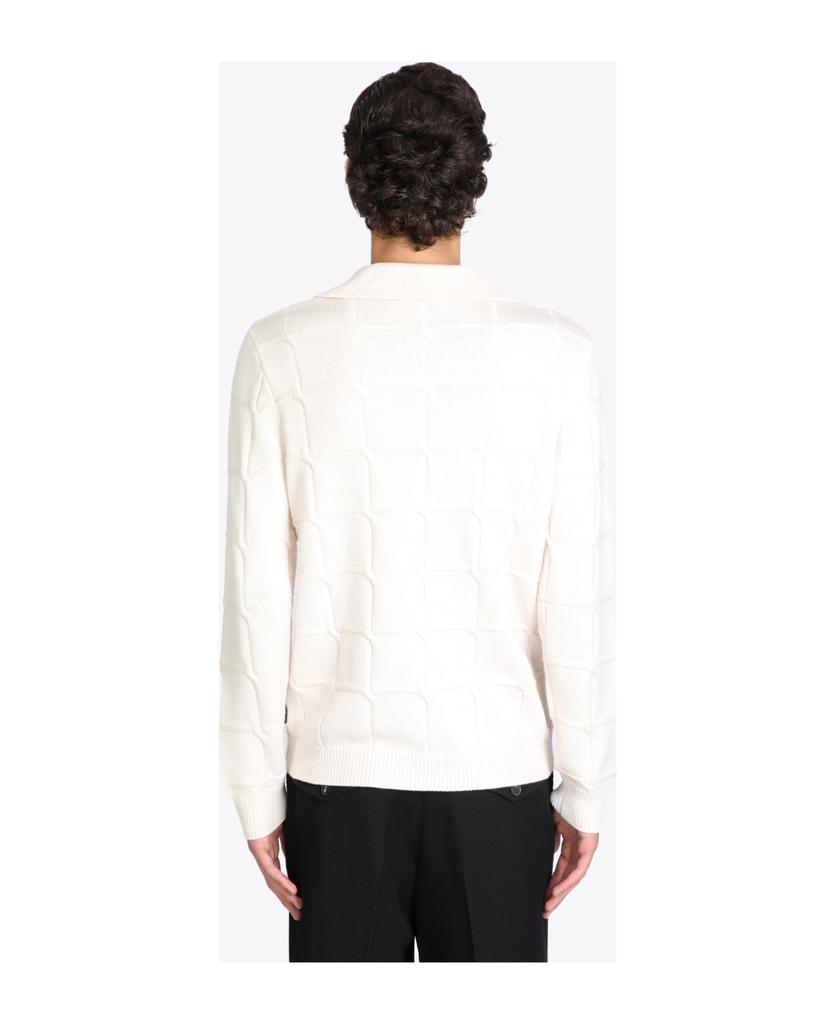 Pullover Off-white wool cable-knit polo sweater.商品第2张图片规格展示