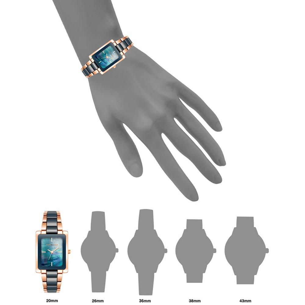Women's Three-Hand Quartz Gold-Tone Alloy with Navy Ceramic Bracelet Watch, 24mm商品第4张图片规格展示