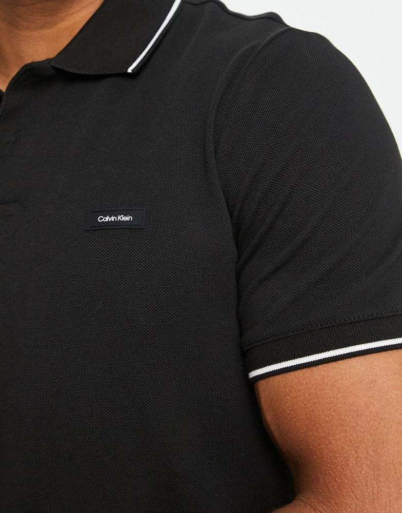 商品Calvin Klein|Calvin Klein logo tipped stretch slim fit pique polo in black,价格¥786,第3张图片详细描述