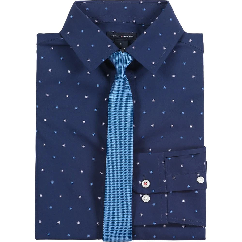 商品Tommy Hilfiger|Big Boys Long Sleeve Stretch Circle Dot Print Shirt with Tie,价格¥133,第2张图片详细描述