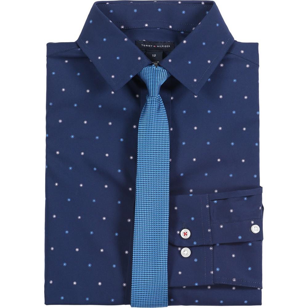 商品Tommy Hilfiger|Big Boys Long Sleeve Stretch Circle Dot Print Shirt with Tie,价格¥324,第4张图片详细描述