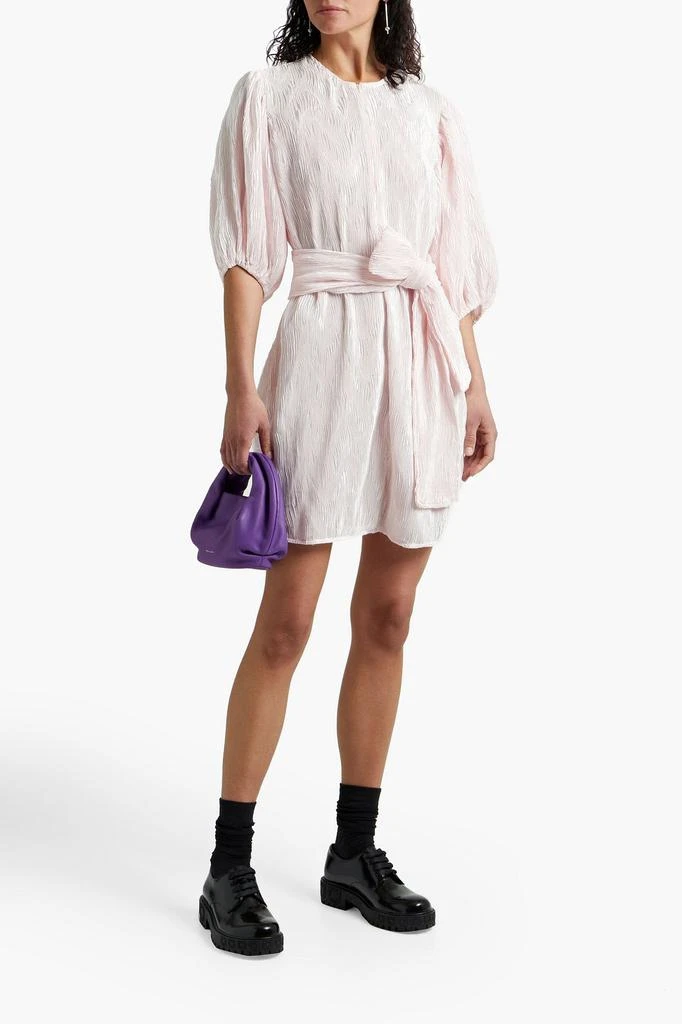 商品Ganni|Belted plissé-satin mini dress,价格¥653,第4张图片详细描述