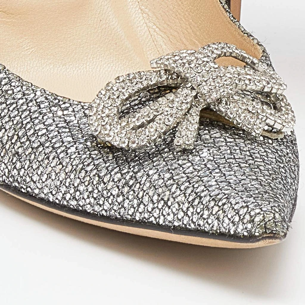 Jimmy Choo Silver Glitter Crystal Bow Samba Pointed Toe Pumps Size 39 商品