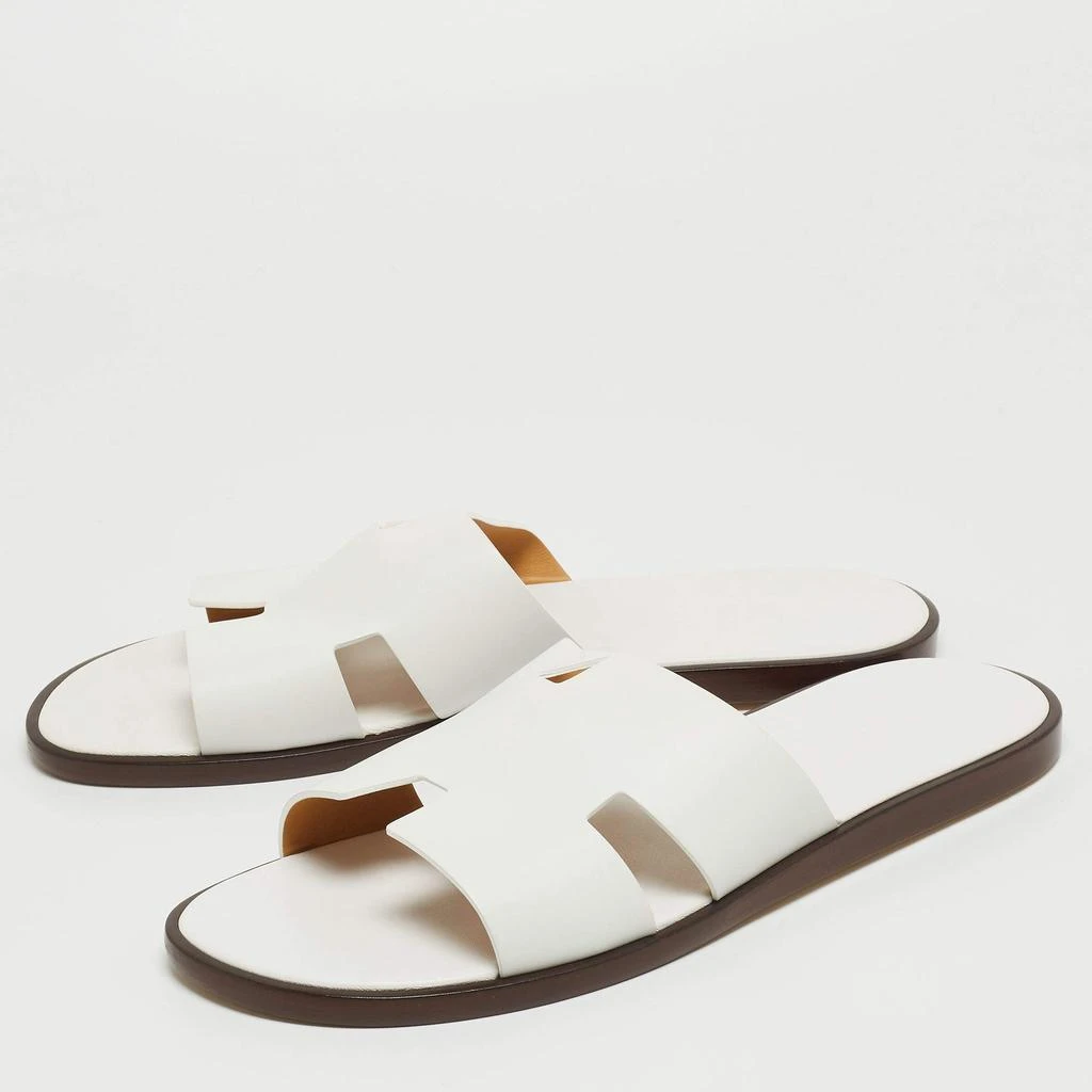 商品[二手商品] Hermes|Hermes White Leather Izmir Slide Flats Size 47,价格¥4108,第2张图片详细描述