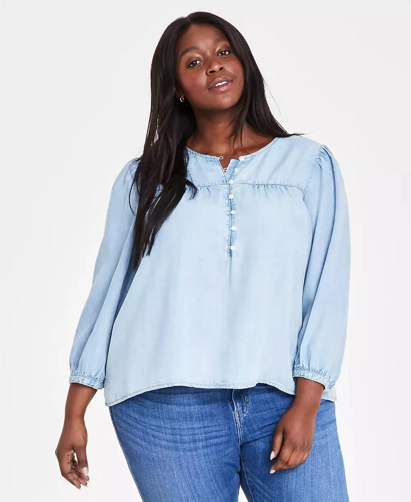 商品Levi's|Plus Size Halsey 3/4-Sleeve Button-Front Blouse,价格¥312,第1张图片