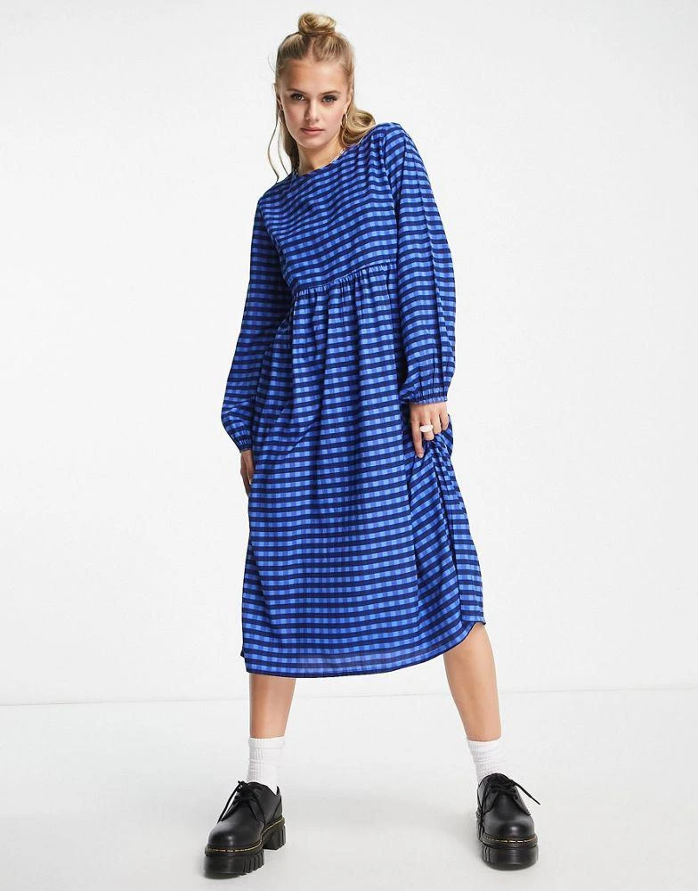 商品Daisy Street|Daisy Street long sleeve smock dress in bright blue check,价格¥152,第4张图片详细描述