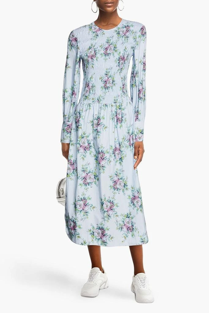 商品Ganni|Shirred floral-print organic cotton-poplin midi dress,价格¥519,第2张图片详细描述