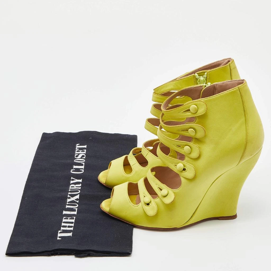 Oscar de la Renta Yellow Leather Caged Ankle Length Wedge Sandals Size 37.5 商品