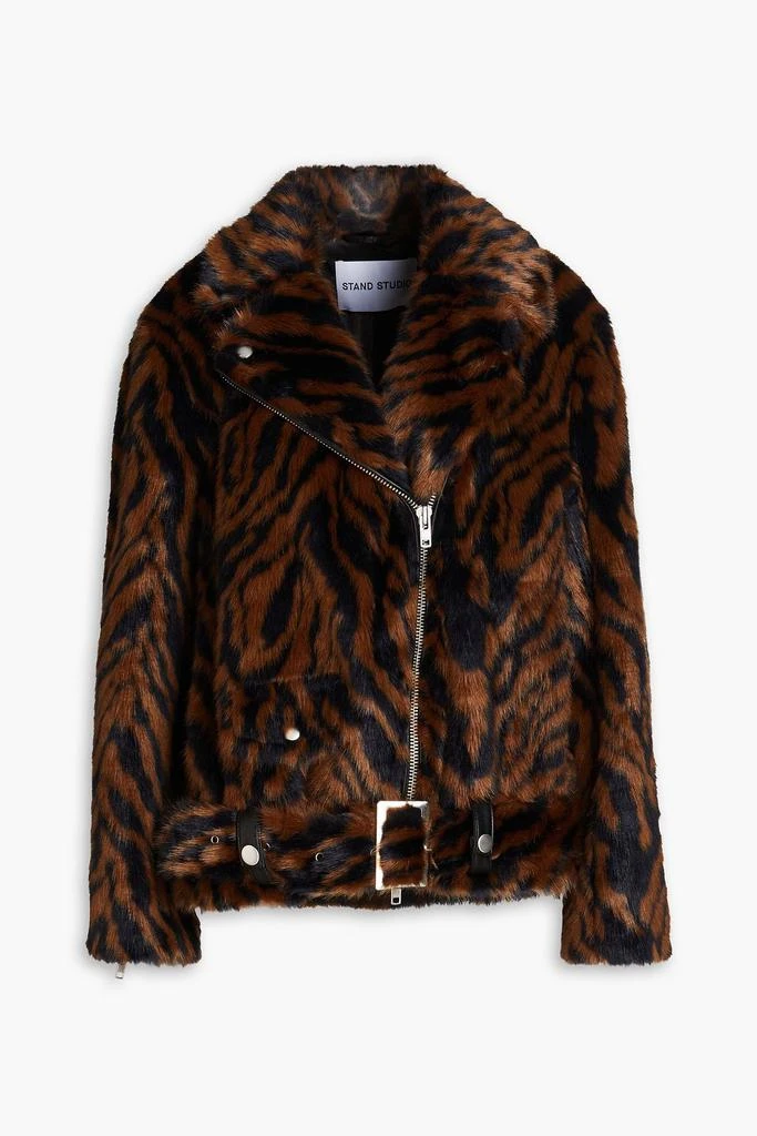 商品STAND STUDIO|Leana zebra-print faux fur biker jacket,价格¥1915,第1张图片