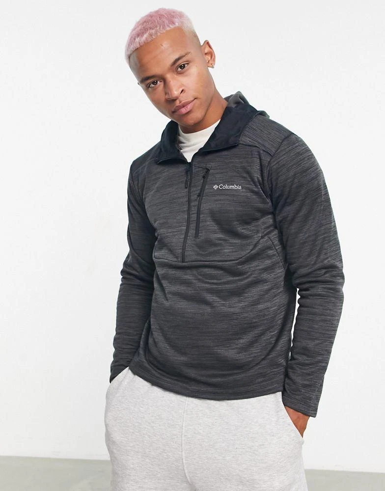 商品Columbia|Columbia Maxtrail logo fleece hooded 1/2 zip in black,价格¥442,第1张图片