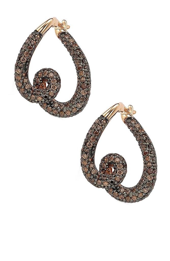 14K Rose Gold Plated Sterling Silver Chocolate CZ Twisted Hoop Earrings商品第1张图片规格展示