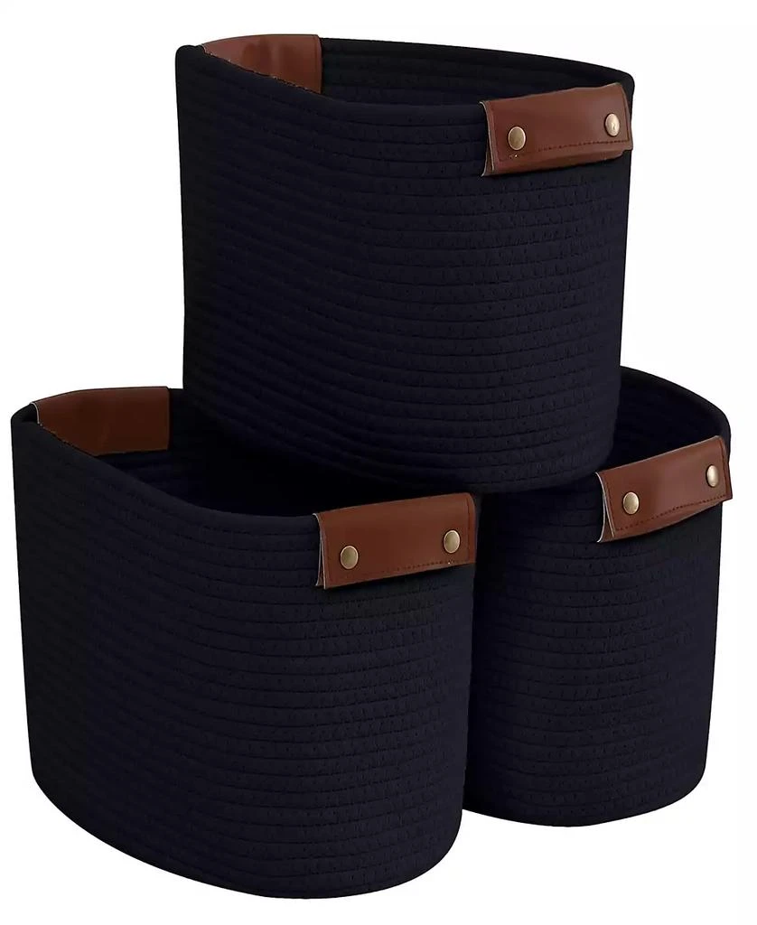 商品Ornavo Home|3 Pack Woven Cotton Rope Shelf Storage Basket with Leather Handles,价格¥673,第1张图片