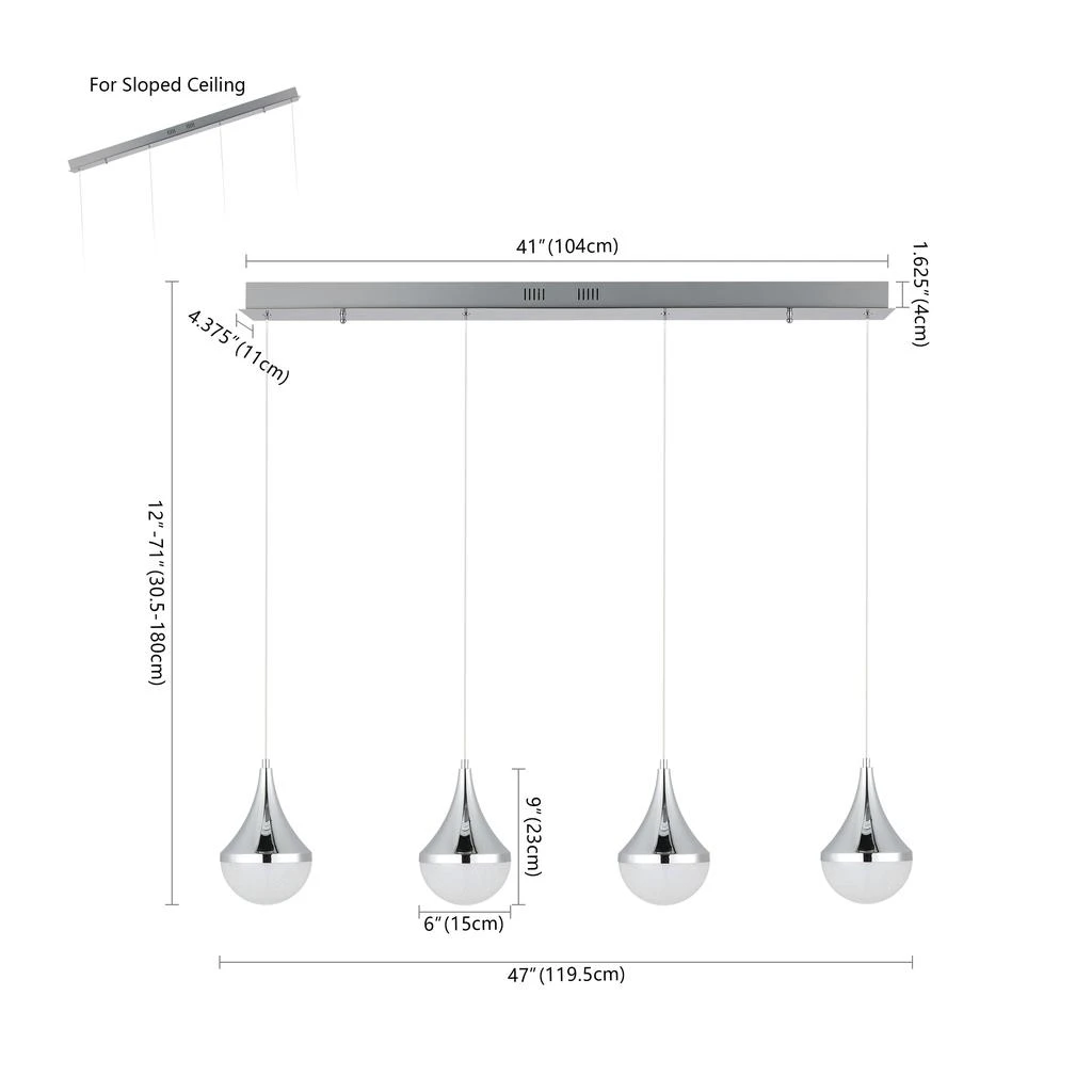商品JONATHAN Y|Elena Teardrop 47" 4-Light Modern Mid-Century Iron/Acrylic Integrated Linear LED Pendant,价格¥2195,第5张图片详细描述