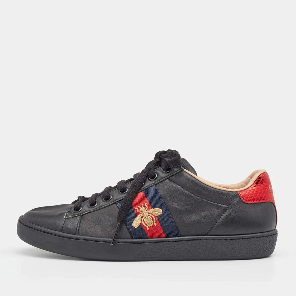 商品[二手商品] Gucci|Gucci Black Leather And Python Embossed Leather Bee Ace Low Top Sneakers Size 35.5,价格¥4002,第1张图片