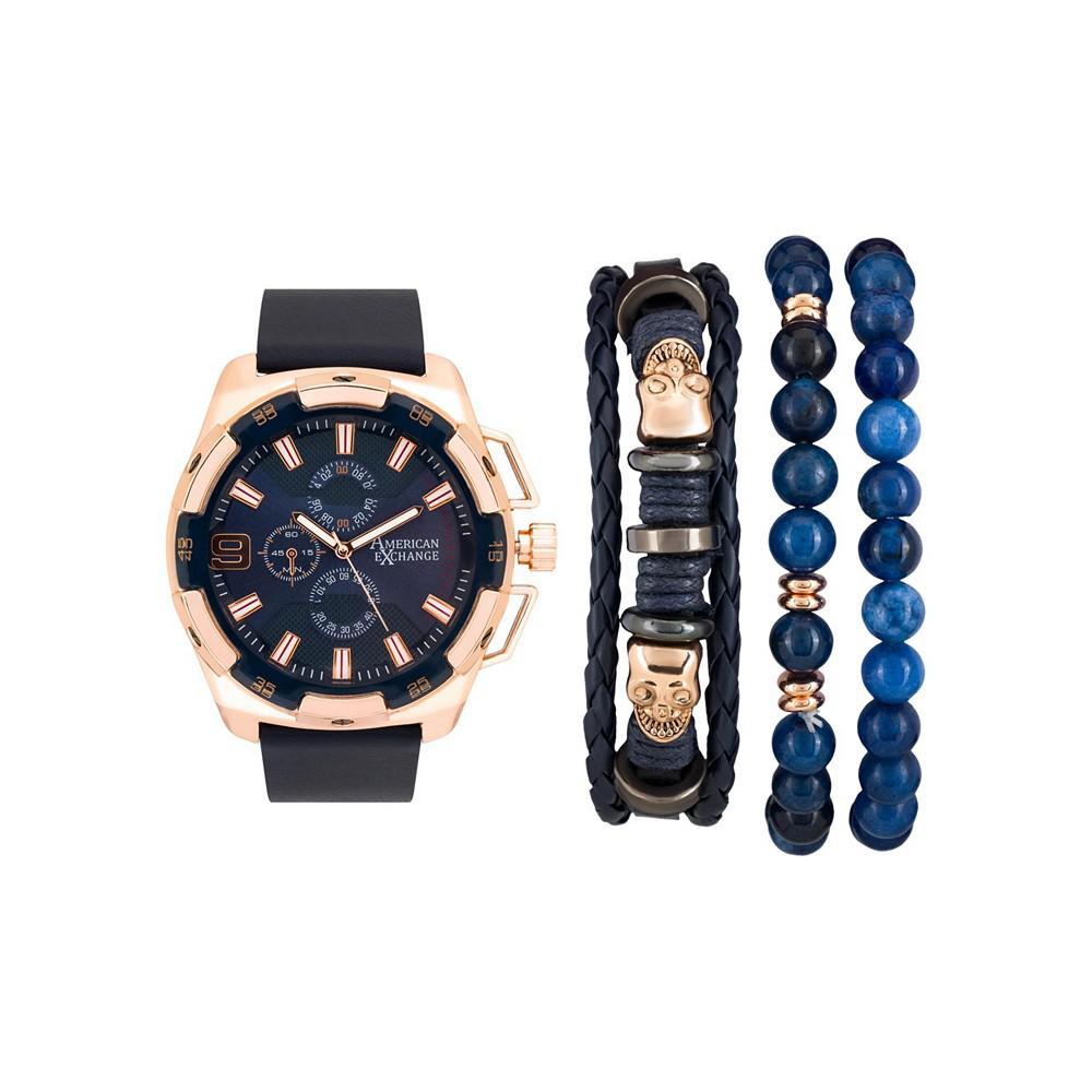 商品American Exchange|Men's Rose Gold/Navy Analog Quartz Watch And Holiday Stackable Gift Set,价格¥148,第1张图片