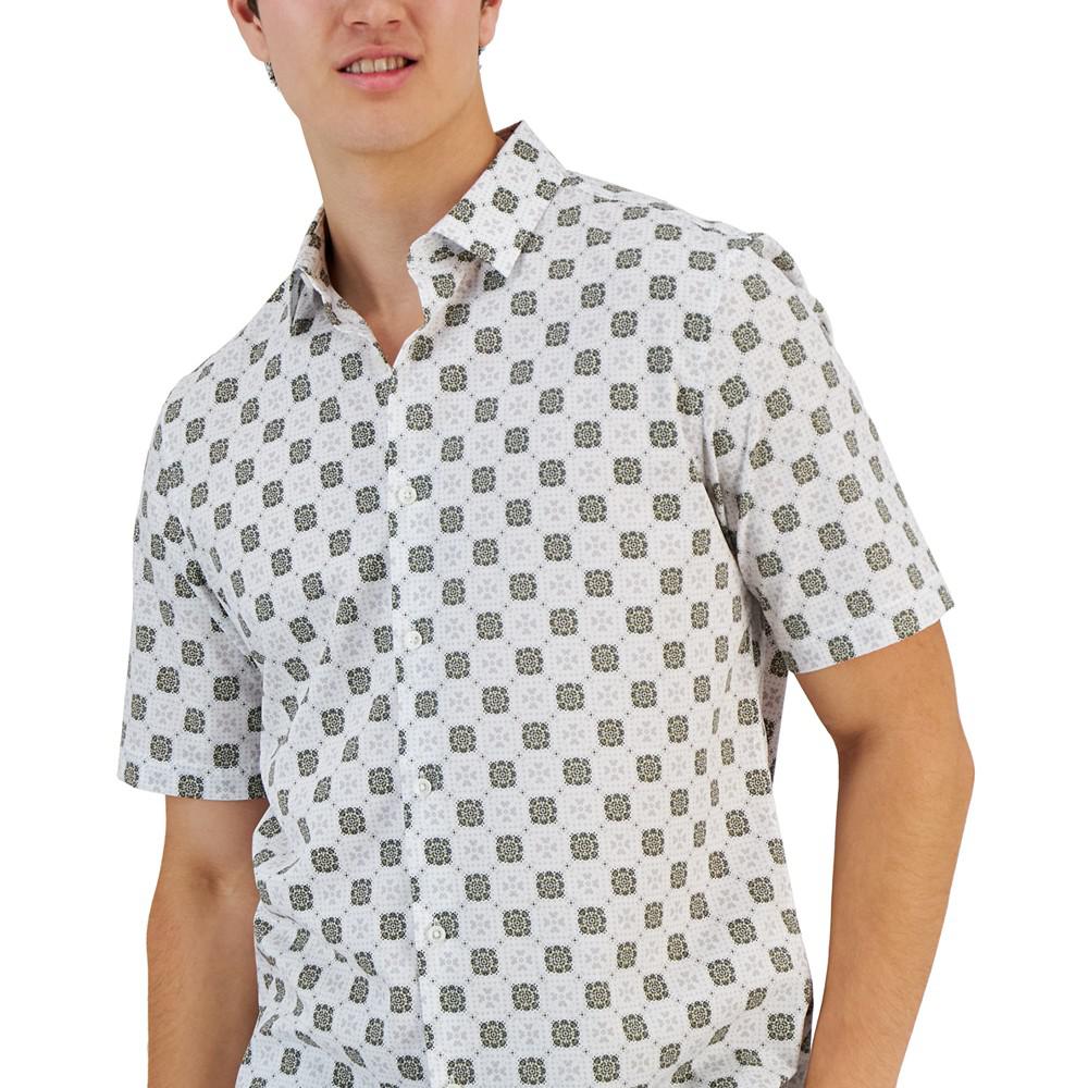 Men's Abello Medallion Print Button-Front Short-Sleeve Shirt, Created for Macy's商品第3张图片规格展示