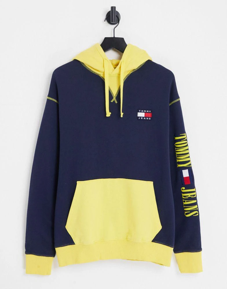 商品Tommy Jeans|Tommy Jeans acid capsule cotton blend colour block hoodie in blue/yellow - NAVY,价格¥516,第1张图片