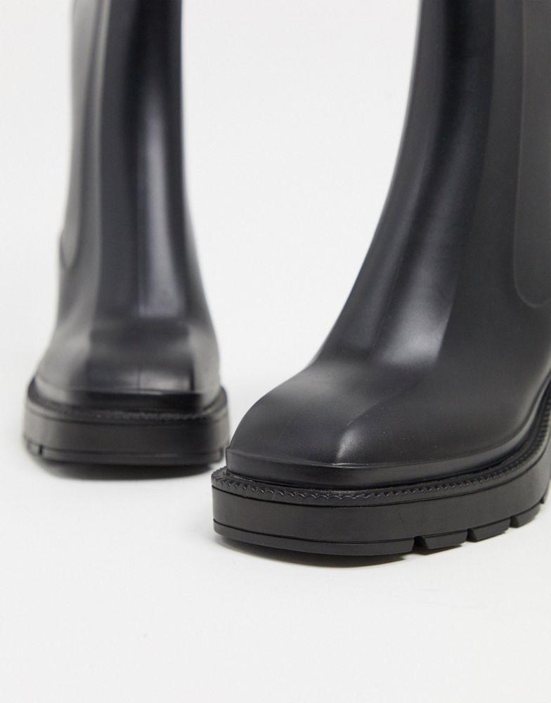 ASOS DESIGN Grounded heeled rain boots in black商品第2张图片规格展示