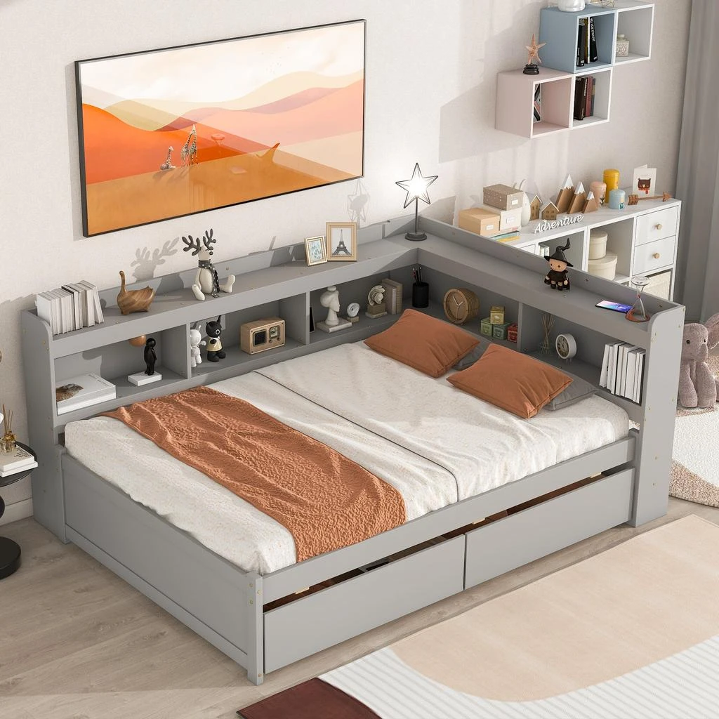 商品Simplie Fun|Full Bed with L-shaped Bookcases,价格¥7242,第1张图片