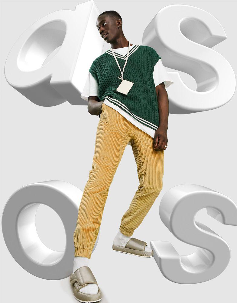 ASOS DESIGN relaxed cord joggers in stone商品第1张图片规格展示