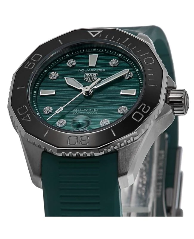 商品TAG Heuer|Tag Heuer Aquaracer Professional 300 Date Green Diamond Dial Rubber Strap Women's Watch WBP231G.FT6226,价格¥20823,第2张图片详细描述