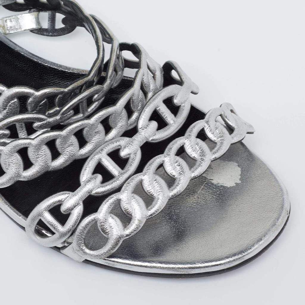 Hermes Silver Leather  D'ancre Chaine Flat Sandals Size 36 商品