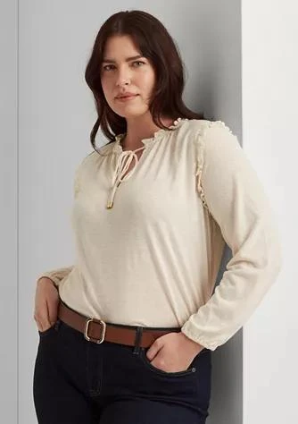 商品Ralph Lauren|Ralph Lauren Plus Size Linen Blend Jersey Tie Neck Tunic,价格¥135,第1张图片