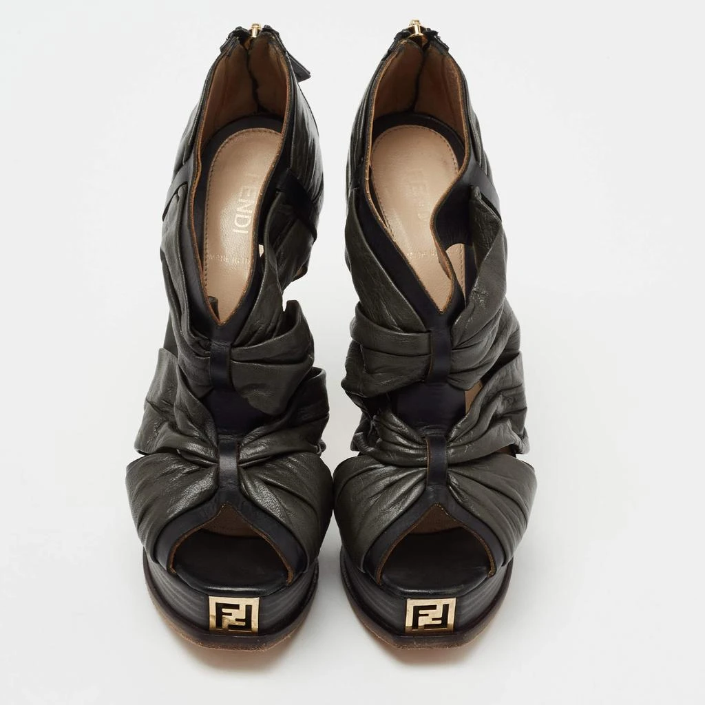 商品[二手商品] Fendi|Fendi Black Pleated Leather Peep Toe Ankle Booties Size 38,价格¥890,第3张图片详细描述