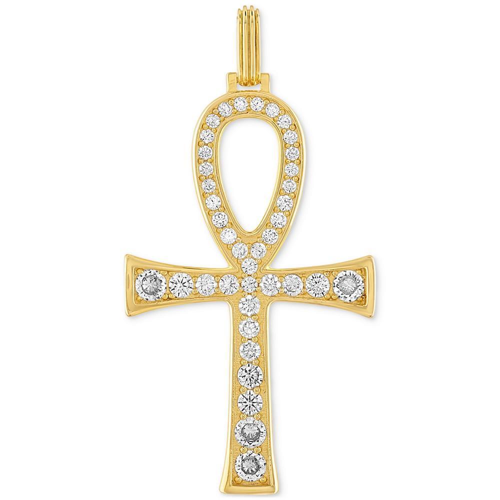 商品Esquire Men's Jewelry|Cubic Zirconia Ankh Pendant in 14k Gold-Plated Sterling Silver, Created for Macy's,价格¥2576,第1张图片