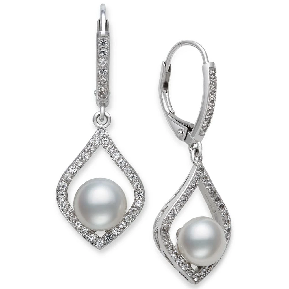 商品Belle de Mer|Cultured Freshwater Pearl (7mm) & Cubic Zirconia Drop Earrings in Sterling Silver,价格¥1302,第1张图片