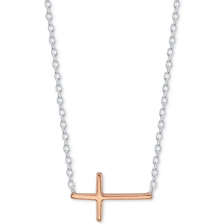 商品Unwritten|East West Cross Pendant Necklace in Sterling Silver & Rose Gold Flashed Sterling Silver,价格¥113,第1张图片