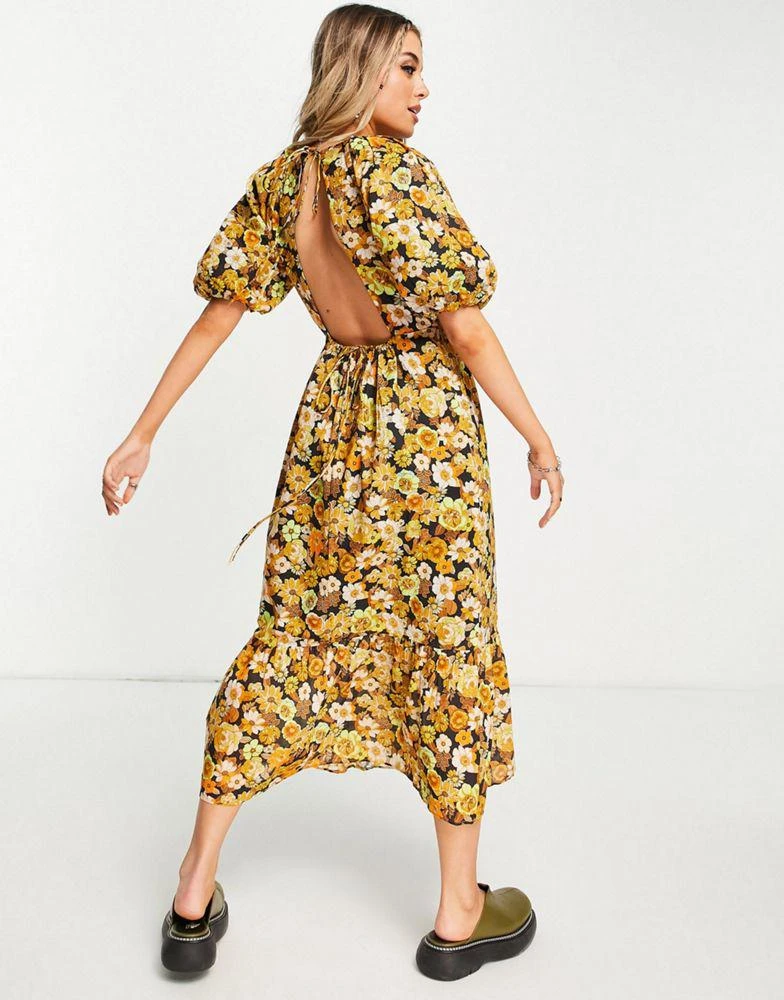 商品Topshop|Topshop 70's floral puff sleeve midi dress in multi,价格¥335,第2张图片详细描述