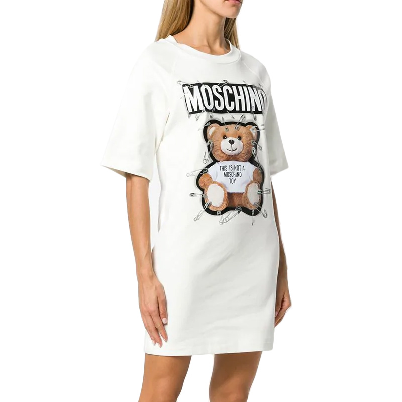 Moschino 莫斯奇诺 女士白色棉质T恤式连衣裙 EV0444-5526-1002商品第4张图片规格展示