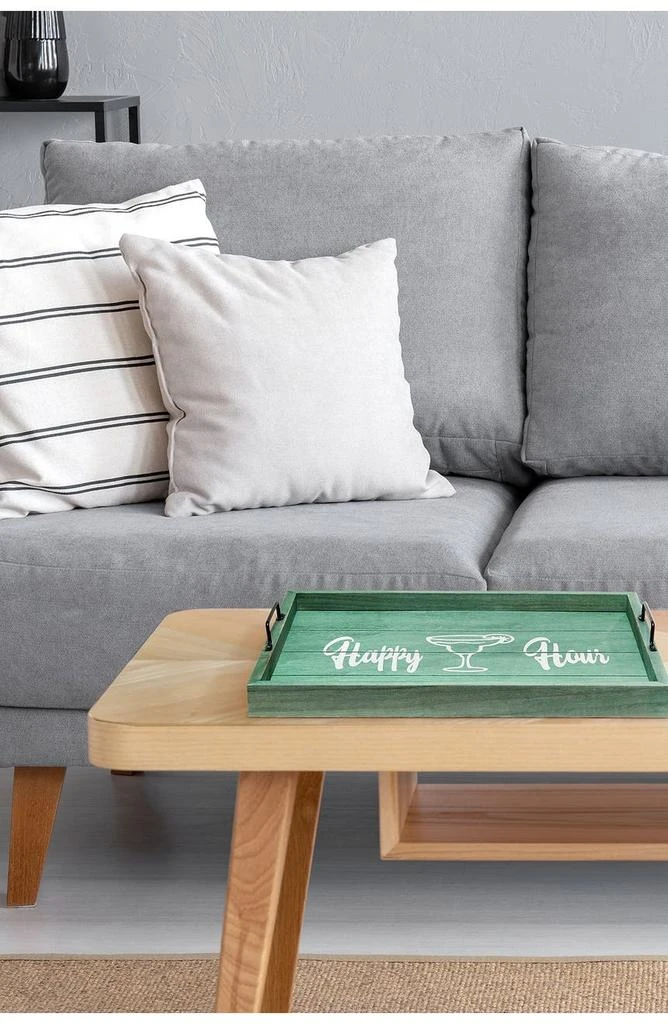 Decorative Wood Serving Tray with Handles - 15.5" x 12" - "Happy Hour" 商品