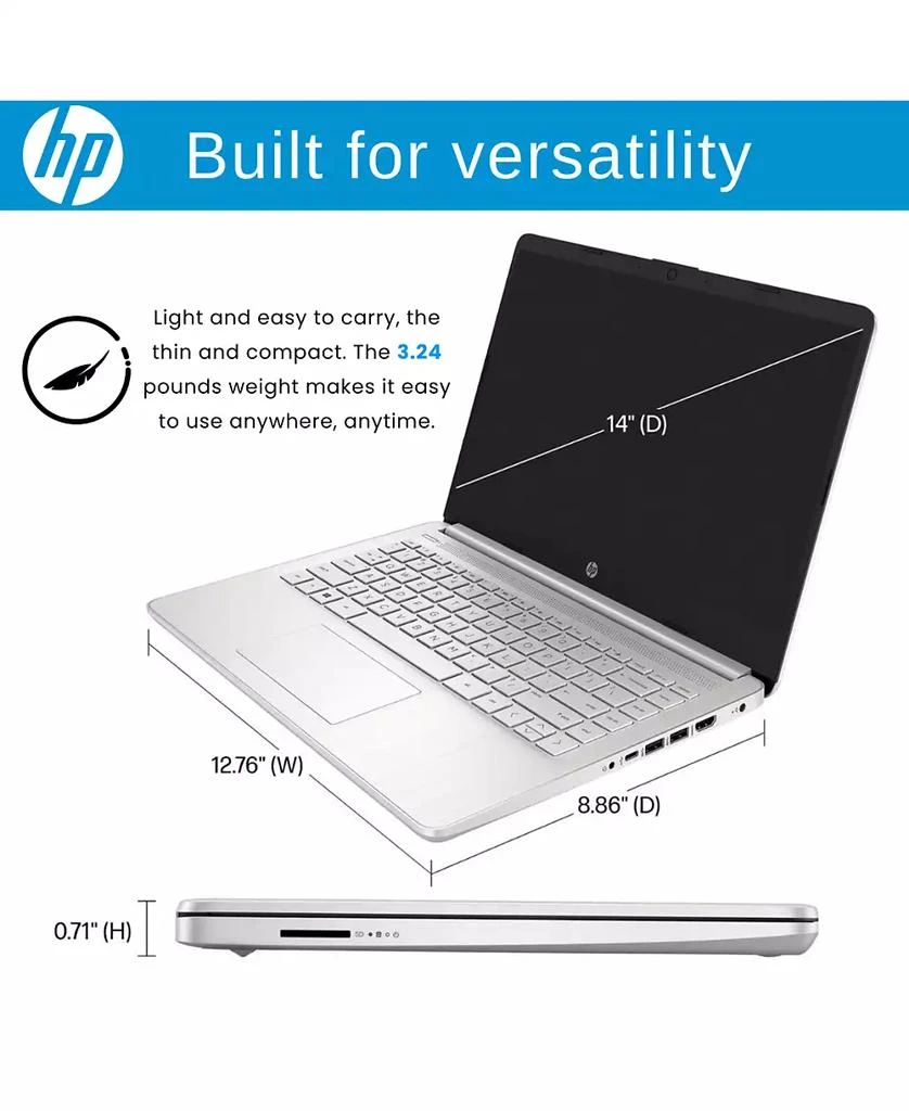 商品HP|Essential 14" Daily Traditional Laptop Intel Celeron N4120 4GB RAM Intel UHD Graphics 128GB eMMC Storage Windows 11 Home HD 60Hz - Silver,价格¥1784,第5张图片详细描述