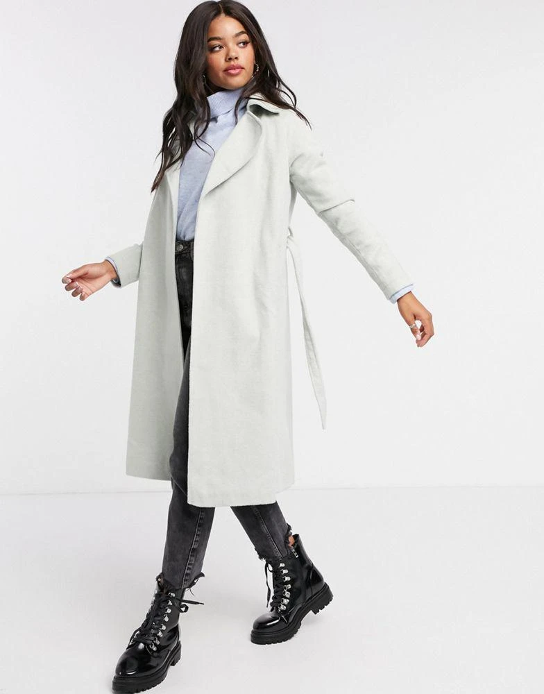商品Liquorish|Liquorish wrap coat in duck egg blue,价格¥277,第4张图片详细描述